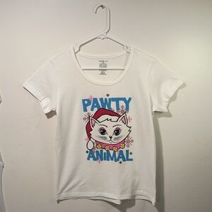 George Women's Medium White Graphic Cat Short Sleeves T-Shirt "Pawty Ani…